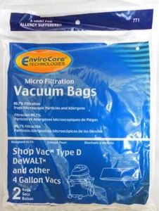 Shop Vac Type D 91964 Bags 4 Gallon High Efficiency Vacuums DeWalt 2 pk - Picture 1 of 1