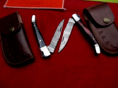 2 x 8.5" Buffalo & Red Wooden DAMASCUS STEEL Bush Hunting/Knives Folding Knife - image 1 of 4