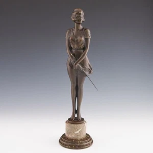 Estudio de bronce pintado en frío Art Deco titulado 'Whip Girl' por Bruno Zach - Imagen 1 de 12
