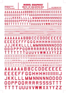 NEW Woodland Train Decal Sheet 45 Deg USA Gothic Letter Red 1/16-5/16 MG741 - Picture 1 of 1