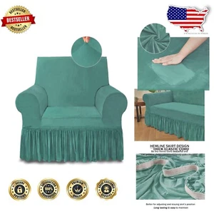 Cyan Super Soft Armchair Cover - Stretch Universal Slipcover with Elegant Skirt - Picture 1 of 10