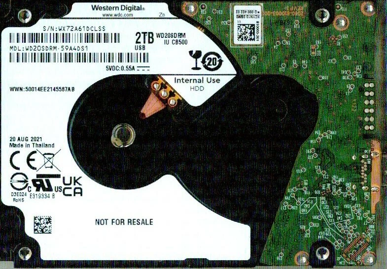 WD20SDRM-59A4DS1   WESTERN DIGITAL USB-C 2TB  WX72 AUG 2021 - Image 1 of 1