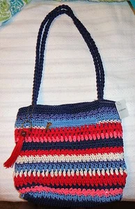 NEW NWT $49 CROFT & BARROW CROCHETED PATRIOTIC SHOULDER BAG PURSE RED WHITE BLUE - Picture 1 of 7