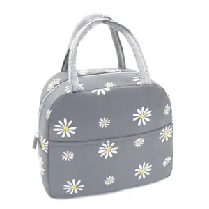 Insulated Lunch Bag Reusable Leakproof Tote Gray Daisy Design for Women Men - Picture 1 of 6