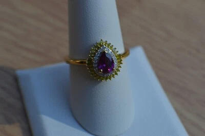 Anel de granada de brasa/diamante amarelo e branco 1,05 ct 18k YG sobre prata fina tamanho 9 - Imagem 1 de 4