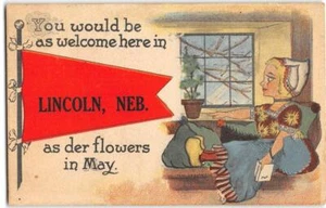Lincoln, Nebraska Pennant Greetings Dutch Girl Comic 1913 Antique Postcard - Picture 1 of 2