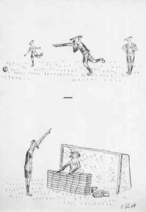 FUSSBALL ELFMETER - E. SCHMIDT OriginalZeichnung des BERLINer HOBO Zeichners - Picture 1 of 1