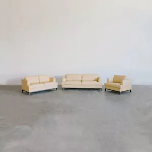 Premium 3-Piece Sofa Set, Top-Grain Leather Upholstered Living Room Set, Cream - Picture 1 of 8