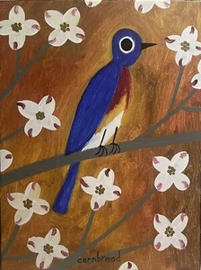 John Cornbread Anderson Bluebird Original Folk Outsider Contemp. Art Painting - Picture 1 of 6