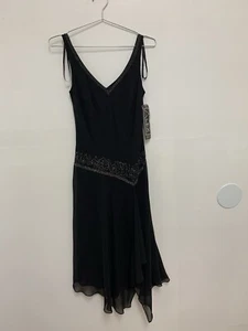 Alex Evenings Sz 6P Black Dress Beaded Sleeveless Waterfall Flounced Asymetrical - Picture 1 of 7