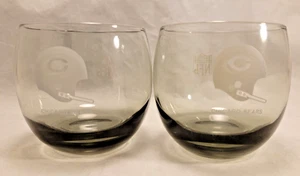 🏈Chicago Bears NFL Smokey Tumblers Cocktail Bar Glasses Set of 2 Vintage 70s 🏈 - Picture 1 of 4