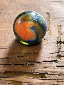 Orange, Blue & White Ribbon MCR RAINBO PELTIER Glass Swirl Vintage Marbles .65” - Picture 1 of 6