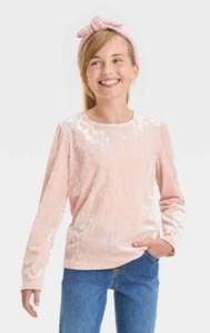 Cat & Jack Girl's Super Soft Long Sleeve Velour Shirt Ballet Pink X-Large (14) - Picture 1 of 1