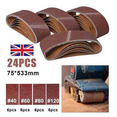 D LIAN DONG 24Pack Sanding Belts 75X533 mm Mixed Grade 40/60/80/120 Grit Bosch Makita Sander