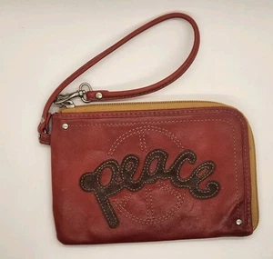 Fossil Color Block Leather Zip Around Wristlet Burnt Orange Peace & Peace Sign - Picture 1 of 20