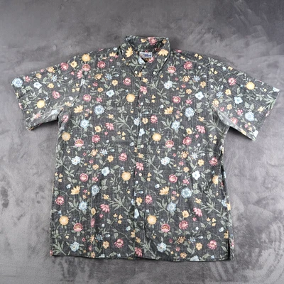 Винтажная гавайская хлопковая рубашка Reyn Spooner с черным цветочным узором размер XL на пуговицах - Изображение 1 из 4