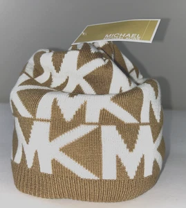 NEW MICHAEL KORS Women's Hat Beanie Camel MK Logo Double Layer Knit $58 - Picture 1 of 4