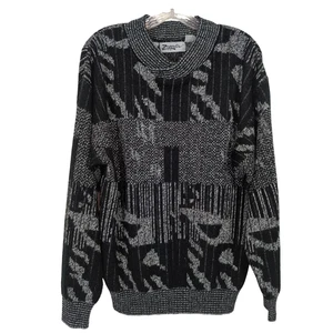 Suéter Zeppelin Vintage L Negro Gris Abstracto Tejido Geométrico Pullover Años 80 90 - Imagen 1 de 15