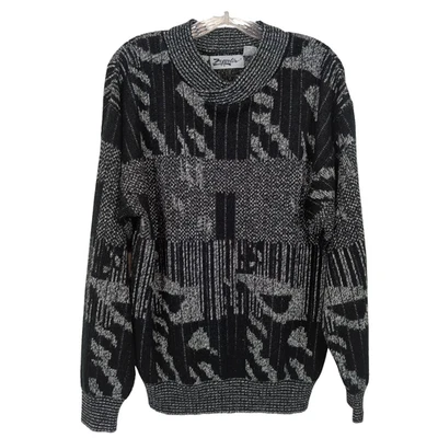 Vintage Zeppelin Sweater L Black Gray Abstract Geometric Knit Pullover 80s 90s - Image 1 of 4
