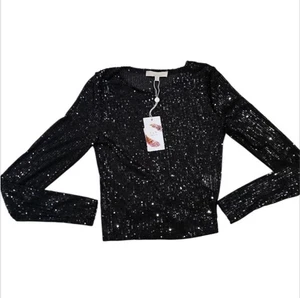 Chelsea & Violet Size XS Black Stretchy Sequine Long Sleeve Ladies Blouse/SQ - Picture 1 of 3