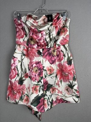 Express Romper 女式 4 象牙色无肩带花卉短裙绑带不对称下摆 07908195 — 第 1/4 张图片