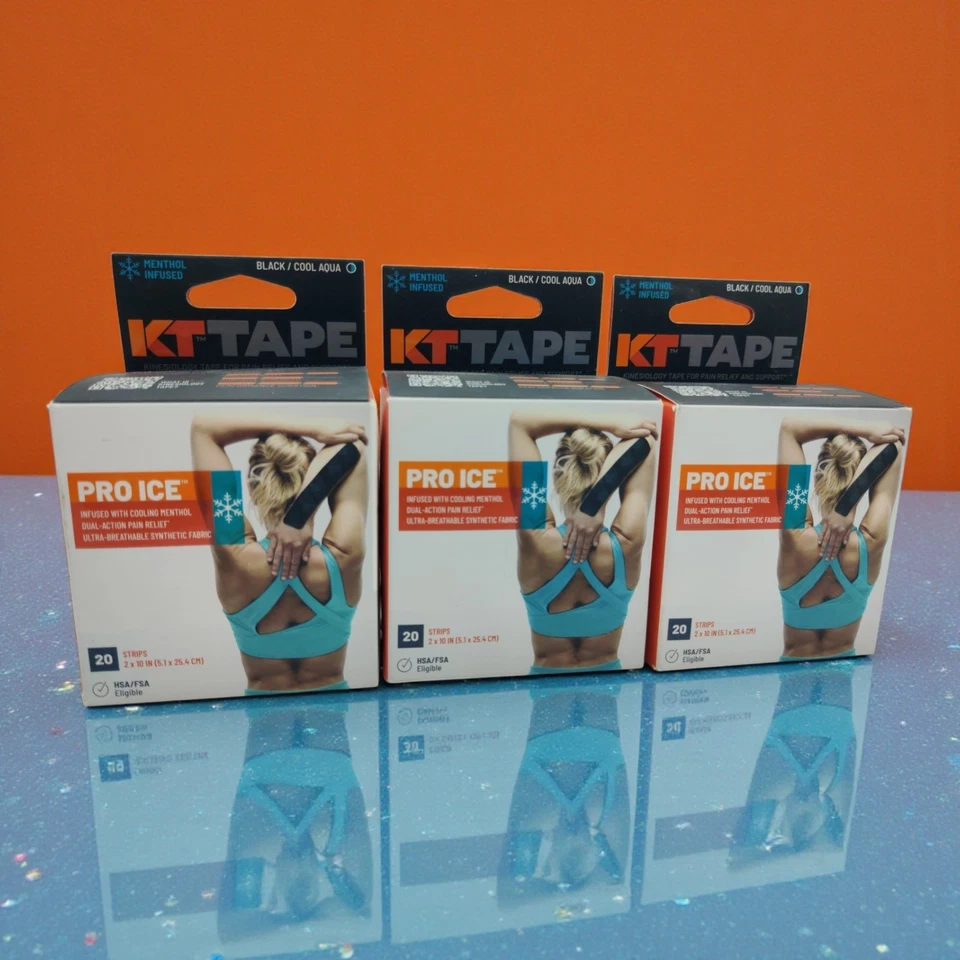 Cinta de kinesiología 3 KT Pro Ice 20 tiras precortadas cada una color negro aguamarina Foto 1 de 4