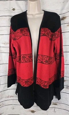 Exclusively Misook Red Floral Jacket Cardigan L Womens Open Long Sleeves - Image 1 of 4