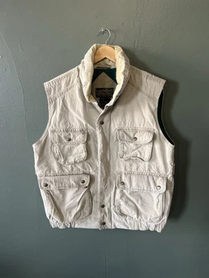VTG 80s Eddie Bauer Jacket Mens L Beige Canvas Goose Down Utility Puffer Vest - Image 1 of 3
