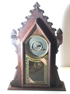 Antica suggestiva cassa orologio Mantel e parti lunetta datata 1879 possibilmente New Haven - Foto 1 di 12