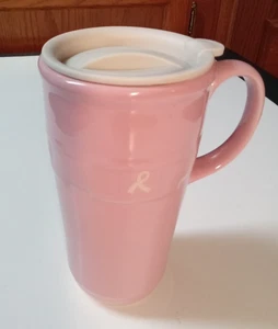 Longaberger Basket Pottery Horizon of Hope Breast Cancer Pink Travel Mug - Picture 1 of 10