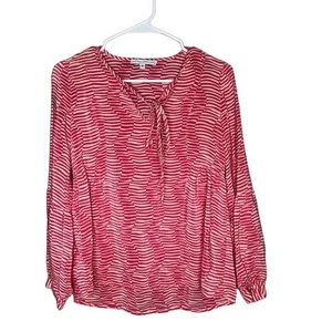 Amanda Uprichard Women's 100% Silk Striped V-neck Tunic Blouse Pink Size Small - Picture 1 of 8