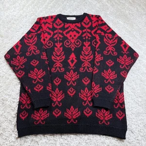 Suéter Rosa Amarilla Para Mujer Mediano Rojo Negro Geométrico Acrílico De Colección Abuela - Imagen 1 de 10