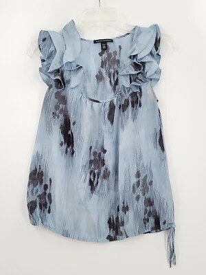 Banana Republic Womens Size XS Multicolor (Stain) Scoop Neck Ruffled Sleeves Top - Image 1 of 4