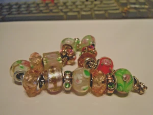 Pulsera Trollbeads vintage de plata de ley con dijes de vidrio de 9" usada - Imagen 1 de 16
