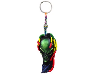 Portachiavi Rasta Alien Reggae UFO fatto a mano 3D metallo macramè portachiavi accessorio auto - Foto 1 di 1