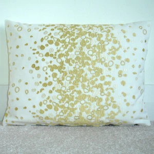 Gold Cushion Cover 12x16 Embroidered Spots Gold With Zip Both Sides Oblong Cream - Picture 1 of 3