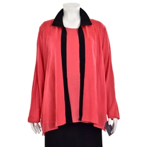 Exclusively Misook Cable Acrylic Cable Knit Jacket in Pink Coral/Black sz 2X - Picture 1 of 6