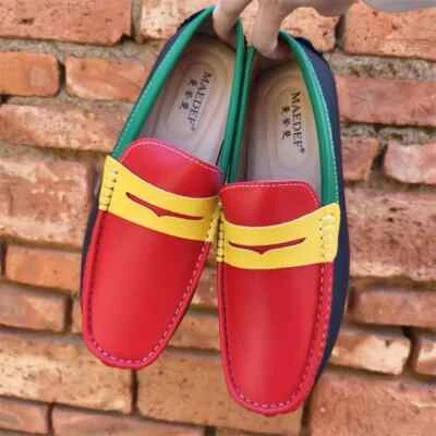 Hombres Zapatos Cuero Informales Formales Mocasines Mocasines Italianos Sin Cordones en Barco Conducción Foto 1 de 4