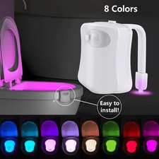 8 Color Toilet Night Light LED Motion Activated Sensor Bathroom Bowl Seat Lamp