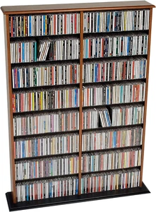 2 Column Display Cabinet Media, Double Width Wall Storage, Cherry/Black - Picture 1 of 5