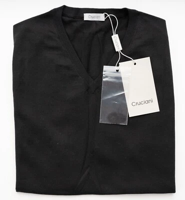 NUEVO CON ETIQUETAS CRUCIANI Italia Chaleco Suéter Clásico Tejido Algodón Negro Sólido S (EU 48) Foto 1 de 4