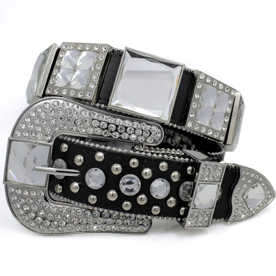 XS S M L XL NEGRO CUADRADO CRISTAL Y CUBO CONCHO HEBILLA CINTURÓN VAQUERO OCCIDENTAL NIÑA  Foto 1 de 1