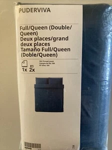 Ikea PUDERVIVA Full/Queen Duvet Cover + 2 Pillowcases Set 100% Linen Dark Blue - Picture 1 of 4