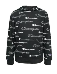 Champion Boys All Over Logo Script Pullover Hoodie Size 6 Black - Picture 1 of 5