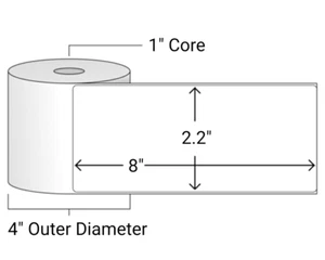 2.2"x8" Thermal Roll Labels - 1  Core / 4  Outer Diameter (Qty: 1 Roll) - Picture 1 of 2