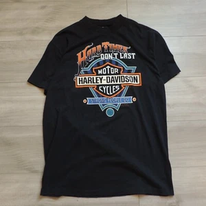 Vintage 90s Harley Davidson 3D Emblem T-Shirt Hard Times Dont Last XL 1991 Bike - Picture 1 of 10