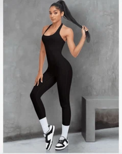 NEW Scoop Neck Halter Sleeveless Backless Bodycon Jumpsuits Ribbed L - Picture 1 of 6