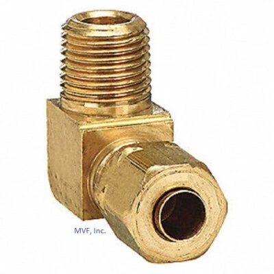 3/8" O.D. X 1/4" NPT 90° MALE CONNECTOR A-LIGN COMPRESSION FITTING BRASS 969A-6B - Image 1 of 3