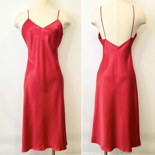 UNDERCOVER Abito midi slip anni 90 Victoria’s Secret seta rosso ciliegia vintage nuovo con etichetta NOS M