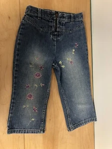Girls Vtg Faded Glory Sz 6 Blue Jeans Glory Girls Club Floral Embroidered Cute - Picture 1 of 11